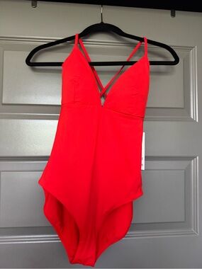 CALIA by Carrie Underwood Red V-Neck One-Piece Swimsuit with Strappy Back